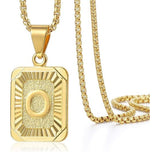 14K Gold Plated  Initial A-Z Letter Pendant Necklace Stainless Steel Box Chain 24inch