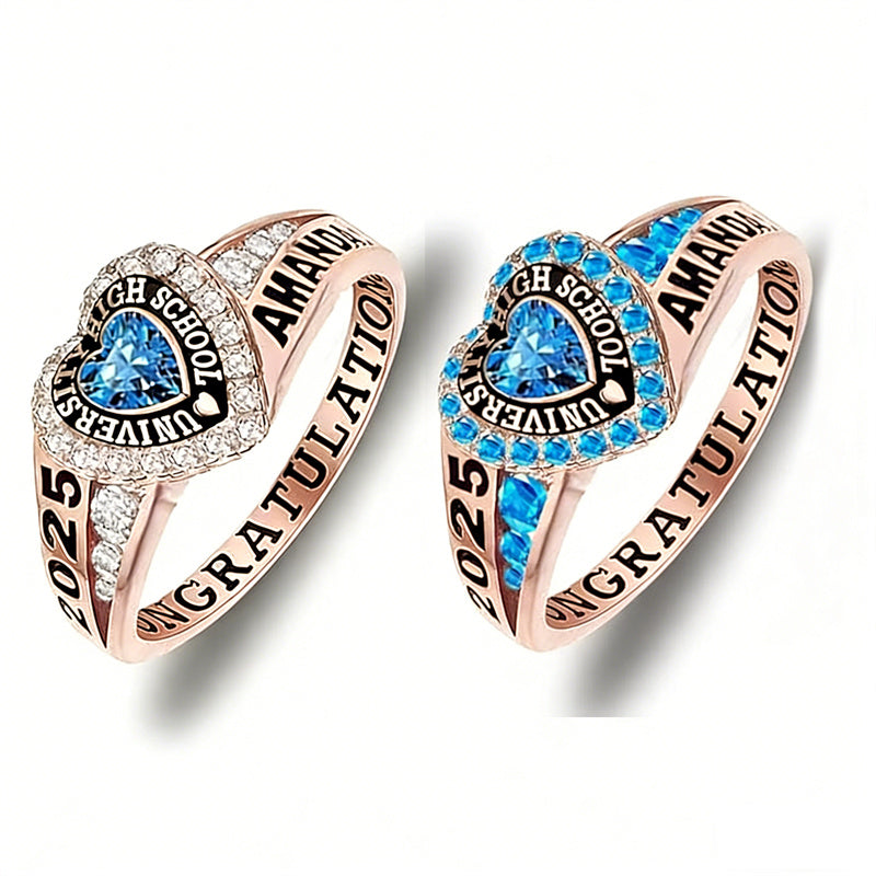 Copper Personalized Birthstone Engraved Class Rings for Women, College Senior High School Ring