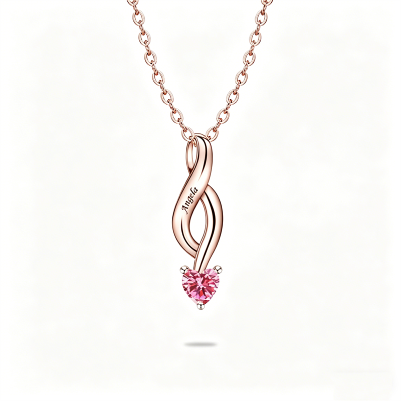 Copper Sterling Silver Personalized 1-6 Simulated Birthstones Mother's Name Heart Pendant Necklace
