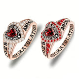 Copper Personalized Birthstone Engraved Class Rings for Women, College Senior High School Ring