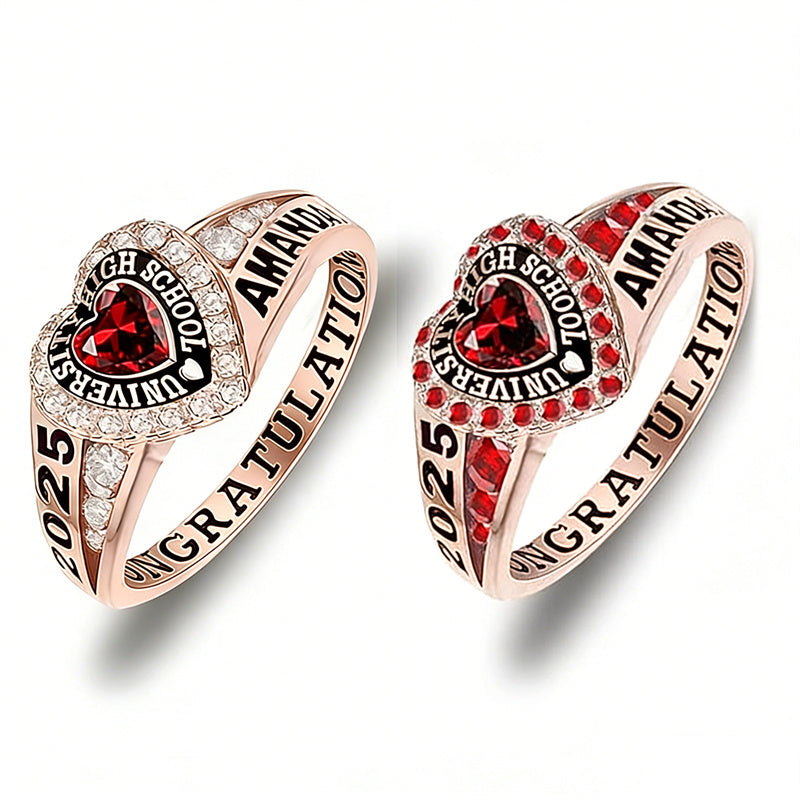 Copper Personalized Birthstone Engraved Class Rings for Women, College Senior High School Ring