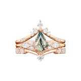 Sterling Silver Personalized Engraved Moss Agate Bridal Wedding Promise Engagement Ring Set for Women