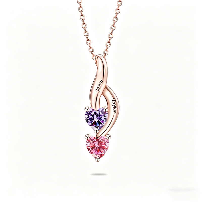 Copper Sterling Silver Personalized 1-6 Simulated Birthstones Mother's Name Heart Pendant Necklace