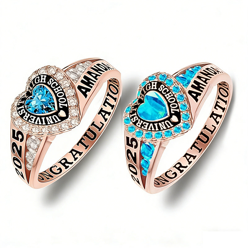 Copper Personalized Birthstone Engraved Class Rings for Women, College Senior High School Ring