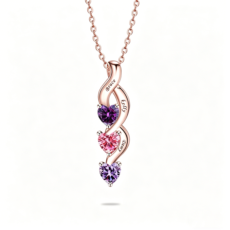 Copper Sterling Silver Personalized 1-6 Simulated Birthstones Mother's Name Heart Pendant Necklace