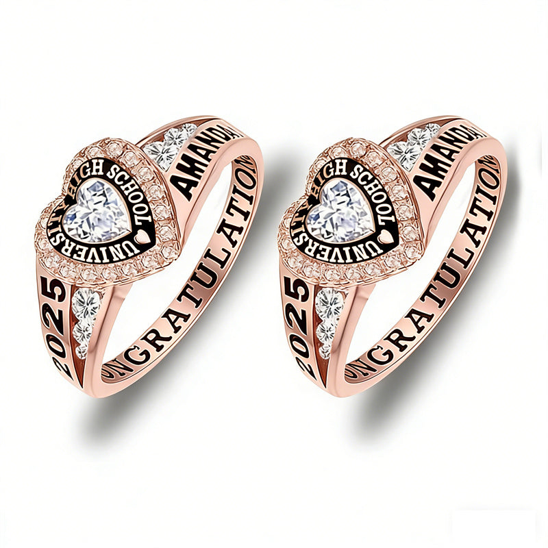 Sterling Silver Personalized Birthstone Engraved Class Rings for Women, College Senior High School Ring