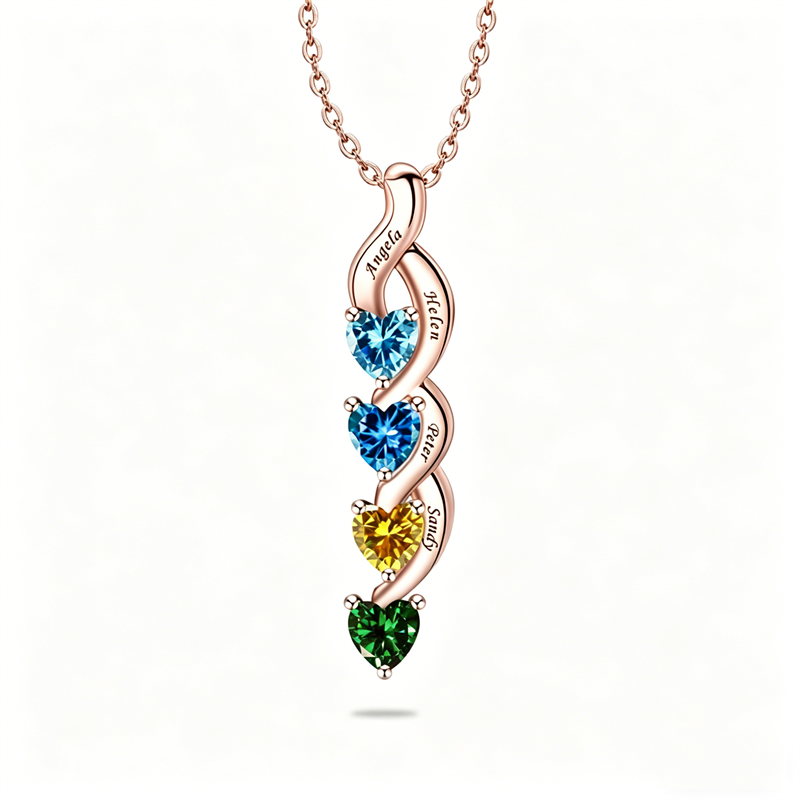Copper Sterling Silver Personalized 1-6 Simulated Birthstones Mother's Name Heart Pendant Necklace