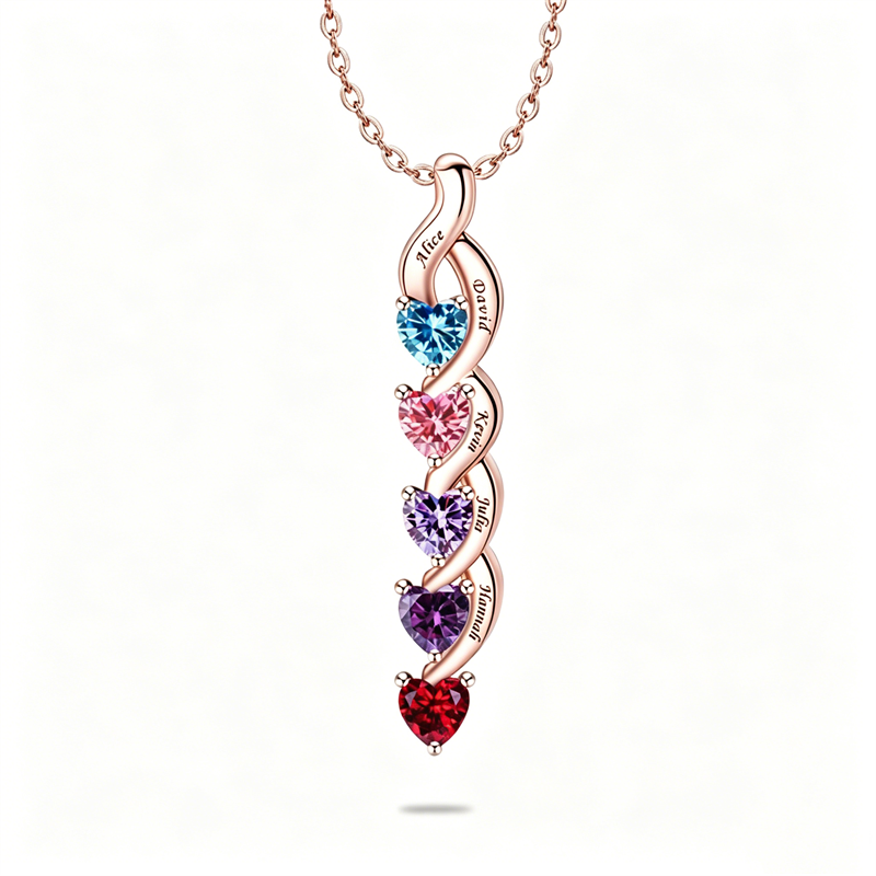 Copper Sterling Silver Personalized 1-6 Simulated Birthstones Mother's Name Heart Pendant Necklace