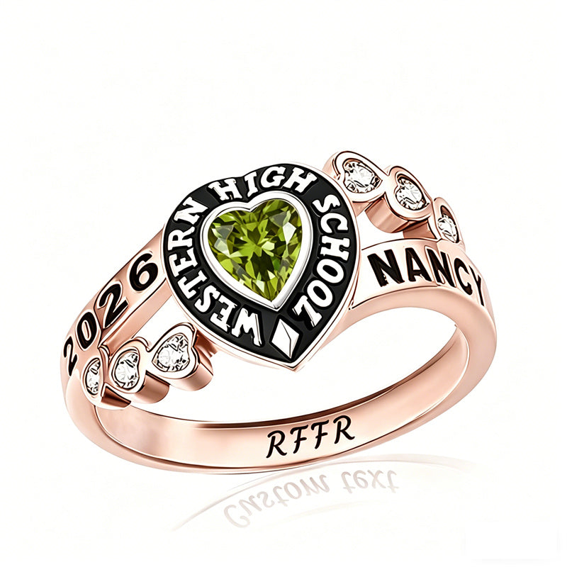 Sterling Silver Personalized Birthstone Engraved Class Rings for Women, College Senior High School Ring