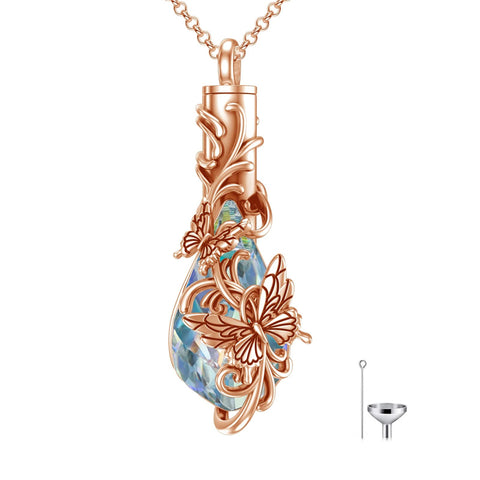 Sterling Silver Teardrop Crystal Butterfly Dragonfly Fox Hummingbird Phoenix Tree of Life Urn Necklaces for Ashes