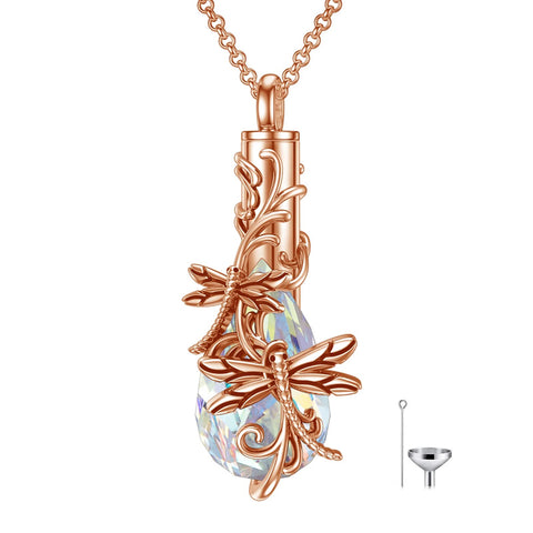 Sterling Silver Teardrop Crystal Butterfly Dragonfly Fox Hummingbird Phoenix Tree of Life Urn Necklaces for Ashes