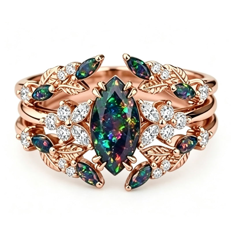 Sterling Silver 10K  14K  18K  Gold Personalized Engraved Black Opal Engagement Wedding Promise Ring for Her
