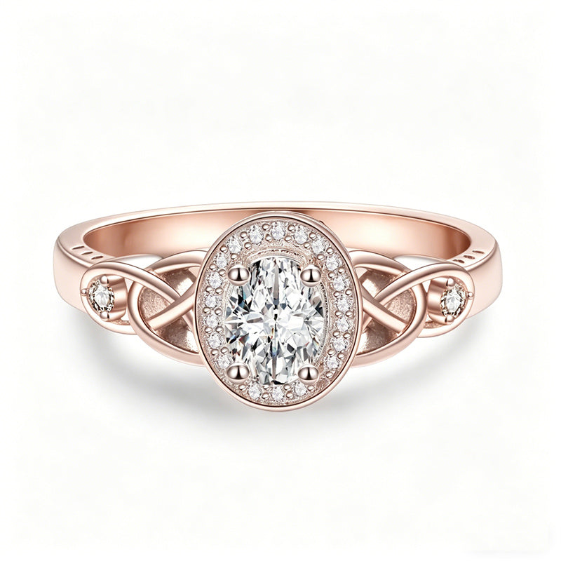 Sterling Silver 10K 14K 18K Gold  Personalized Engraved Moissanite Celtic Knot Wedding Engagement Ring