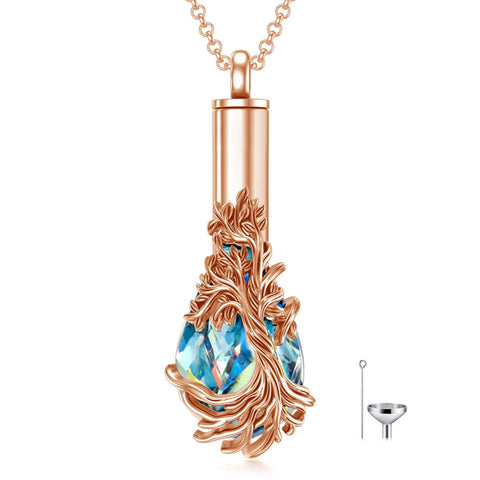 Sterling Silver Teardrop Crystal Butterfly Dragonfly Fox Hummingbird Phoenix Tree of Life Urn Necklaces for Ashes