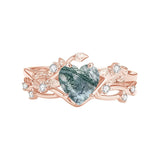 Sterling Silver Personalized Engraved Moss Agate Bridal Wedding Promise Engagement Ring Set for Women