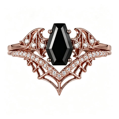 Sterling Silver 10K  14K  18K Gold 1CT-4CT Black Onyx Engagement Ring Gothic Wedding Promise Ring