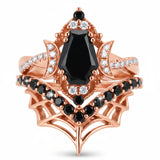 Sterling Silver 10K  14K  18K Gold 1CT-4CT Black Onyx Engagement Ring Gothic Wedding Promise Ring