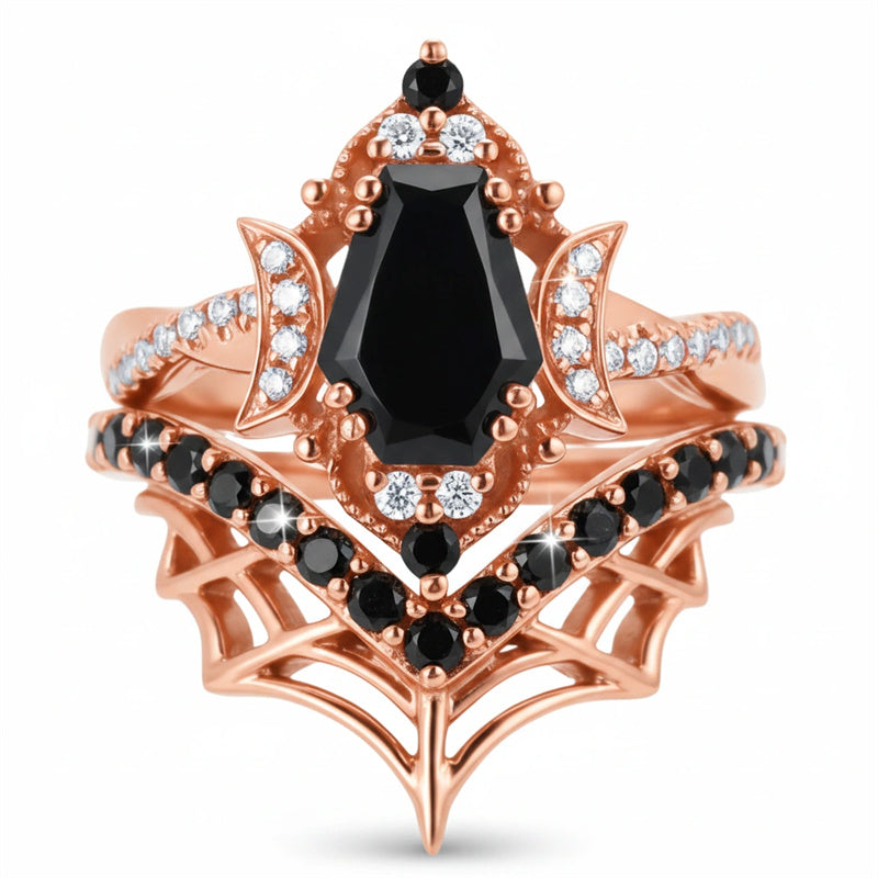 Sterling Silver 10K  14K  18K Gold 1CT-4CT Black Onyx Engagement Ring Gothic Wedding Promise Ring