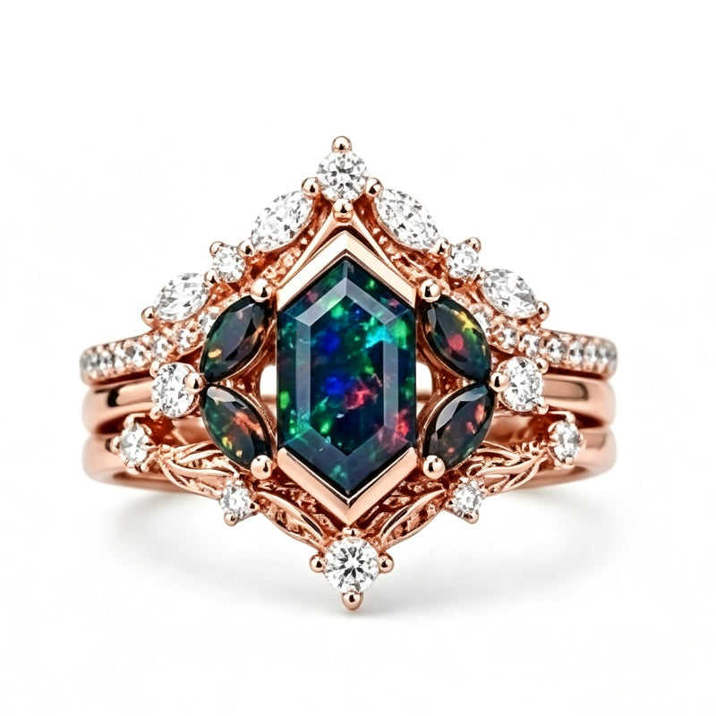 Sterling Silver 10K  14K  18K  Gold Personalized Engraved Black Opal Engagement Wedding Promise Ring for Her