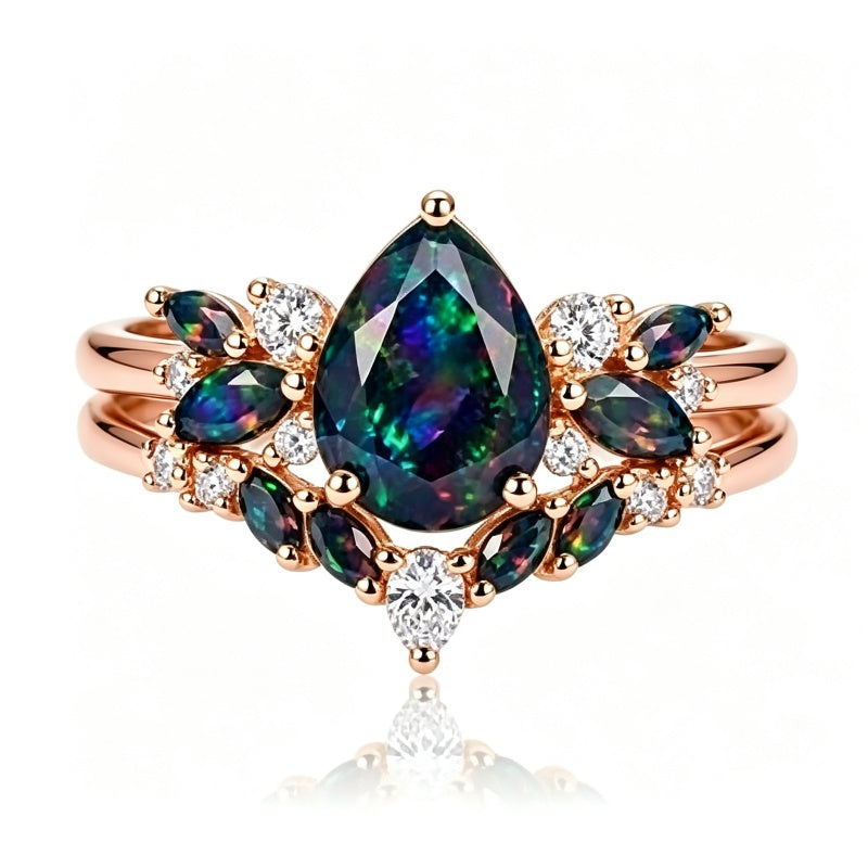 Sterling Silver 10K  14K  18K  Gold Personalized Engraved Black Opal Engagement Wedding Promise Ring for Her