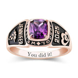 Sterling Silver Personalized Engraved Birthstone Pattern Class Ring