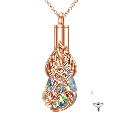 Sterling Silver Teardrop Crystal Butterfly Dragonfly Fox Hummingbird Phoenix Tree of Life Urn Necklaces for Ashes