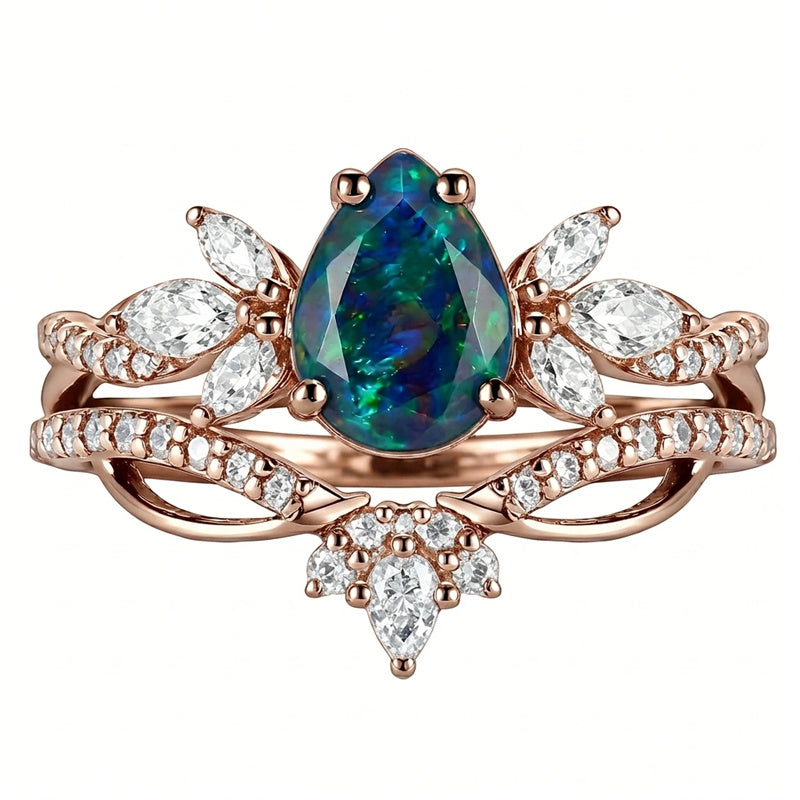 Sterling Silver 10K  14K  18K  Gold Personalized Engraved Black Opal Engagement Wedding Promise Ring for Her