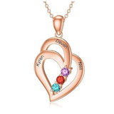 10K 14K 18K Gold Personalized 3 Birthstone Engraved Heart Pendant Necklace