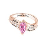 Sterling Silver Marquise Birthstone Personalized Engraved Class Ring For Women