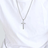 Mens Women Chain Necklace Black Cross Stainless Steel Pendant 3mm Gold Color Box Chain Fashion Peace Faith Divine Couple Gifts