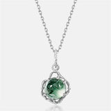 925 Sterling Sliver Pendant Necklace for Women Natural 8*8mm Green Moss Agate Unique Healing Stone Wedding Jewelry Gift