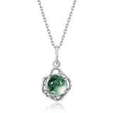 925 Sterling Sliver Pendant Necklace for Women Natural 8*8mm Green Moss Agate Unique Healing Stone Wedding Jewelry Gift
