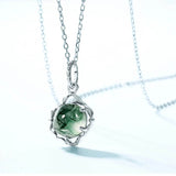 925 Sterling Sliver Pendant Necklace for Women Natural 8*8mm Green Moss Agate Unique Healing Stone Wedding Jewelry Gift