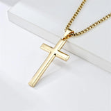 Mens Women Chain Necklace Black Cross Stainless Steel Pendant 3mm Gold Color Box Chain Fashion Peace Faith Divine Couple Gifts