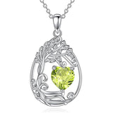 Sterling Silver Birthstone Teardrop Tree of Life Pendant Necklace