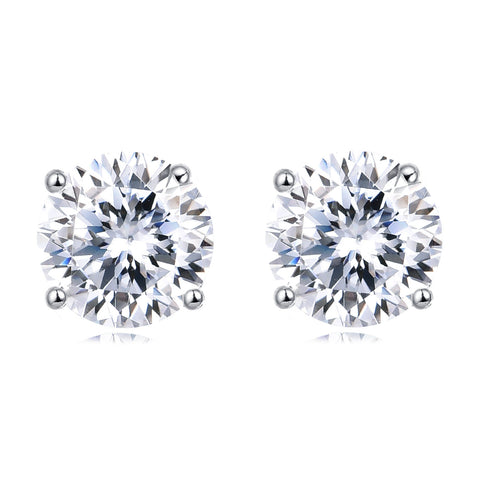 925 Sterling Silver Elegant Brilliance: Classic Round Cut Moissanites In Four-prong Setting