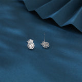 925 Sterling Silver **regal Crown Moissanite Stud Earrings In Plated with White Gold: Timeless Elegance Meets Royal Charm**