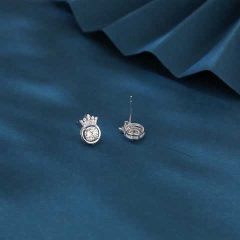 925 Sterling Silver **regal Crown Moissanite Stud Earrings In Plated with White Gold: Timeless Elegance Meets Royal Charm**