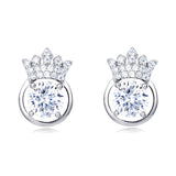 925 Sterling Silver **regal Crown Moissanite Stud Earrings In Plated with White Gold: Timeless Elegance Meets Royal Charm**