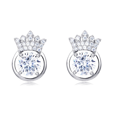 925 Sterling Silver **regal Crown Moissanite Stud Earrings In Plated with White Gold: Timeless Elegance Meets Royal Charm**