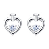 925 Sterling Silver Elegant Silver Heart-shaped Stud Earrings With Sparkling Central Moissanite