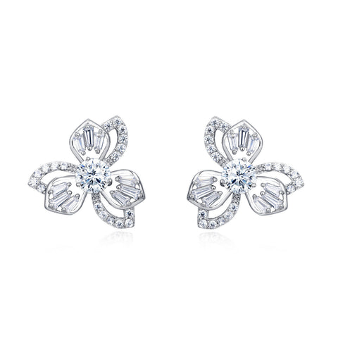 925 Sterling Silver Elegant Four-leaf Clover Moissanite Earrings
