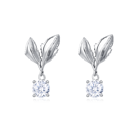 925 Sterling Silver Elegant Leaf-inspired Moissanite Drop Earrings