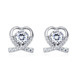 925 Sterling Silver Elegant Heart-shaped Moissanite Earrings In Plated with White Gold With Sparkling Accents