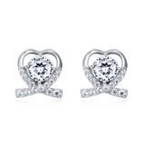 925 Sterling Silver Elegant Heart-shaped Moissanite Earrings In Plated with White Gold With Sparkling Accents