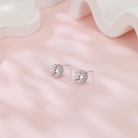 925 Sterling Silver Classic Moissanite Earrings: Timeless Elegance In Plated with White Gold Setting
