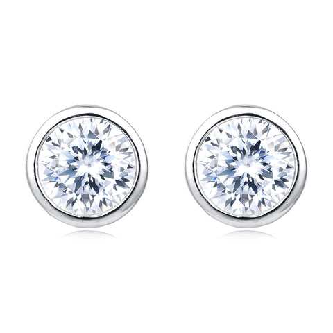 925 Sterling Silver Elegant Moissanite Stud Earrings In Platinum Setting