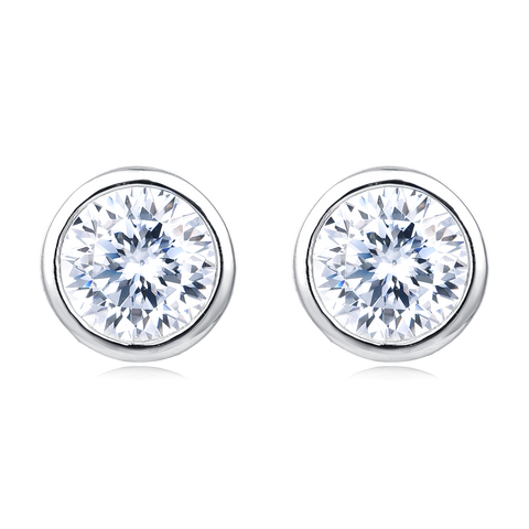 925 Sterling Silver Elegant Moissanite Stud Earrings In Platinum Setting