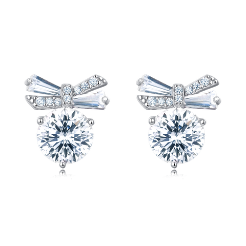 925 Sterling Silver Butterfly Wing Moissanite Stud Earrings In Plated with White Gold