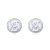 925 Sterling Silver Elegant Silver Moissanite Halo Stud Earrings With Pavé Accents